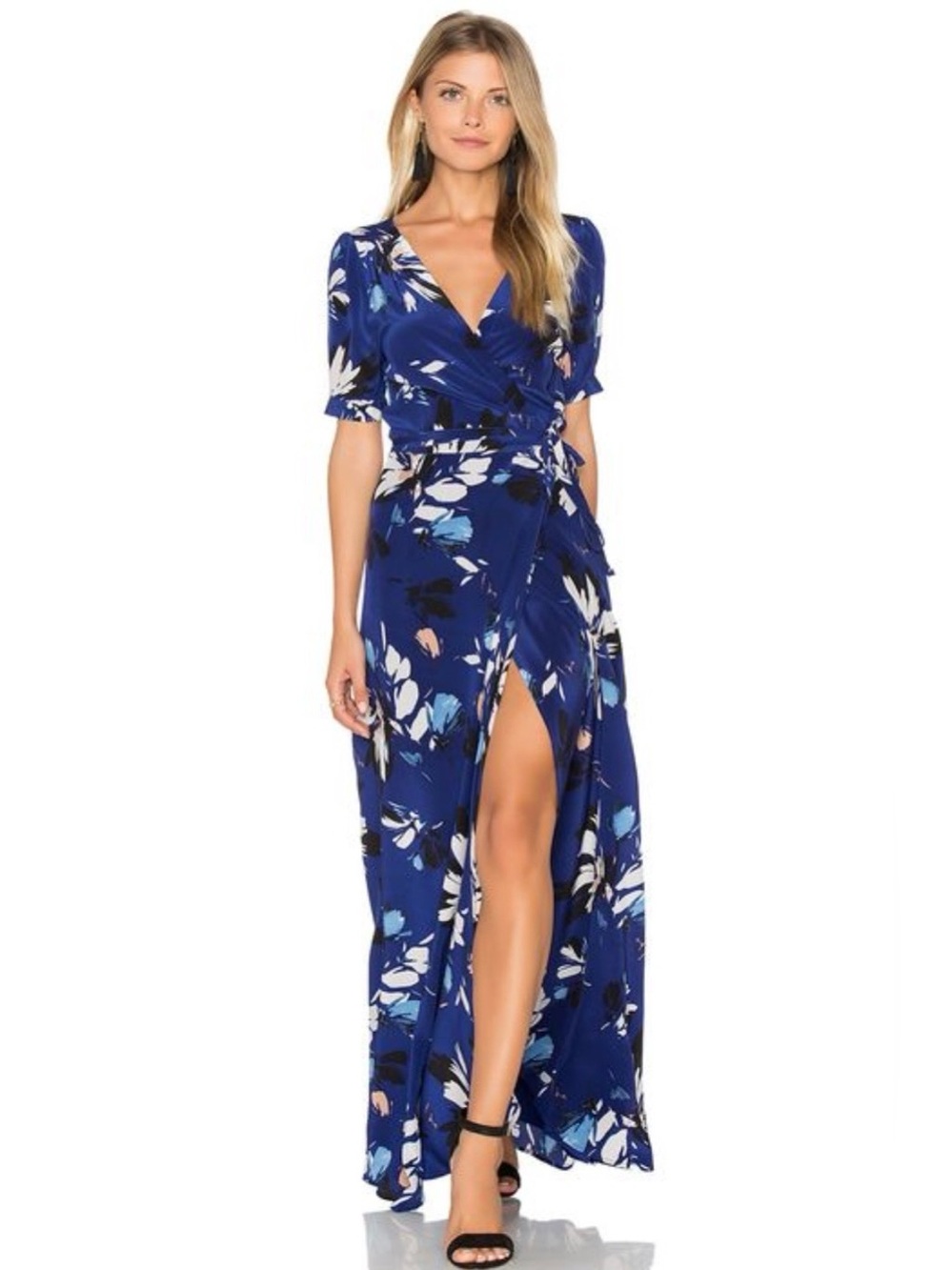 Revolve Yumi Kim J’adore Maxi dress wrap sienna Fiesta Navy floral silk size S